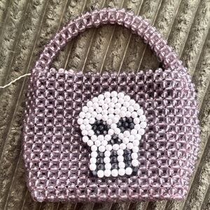 Bouffants & Broken Hearts Women's Purple Beaded Skull Top Handle Bag